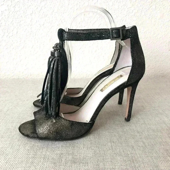 Louise at Cie Heels Ankle Strap Sandals Fringe Stiletto Heel - Picture 1 of 10